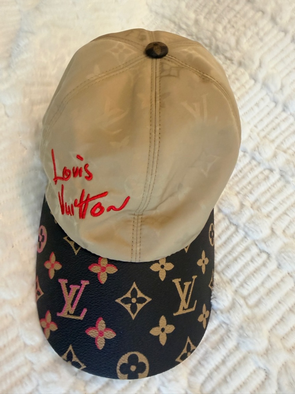 Louis Vuitton Two-Tone Monogram Baseball Cap - Beige, Black & Red Script